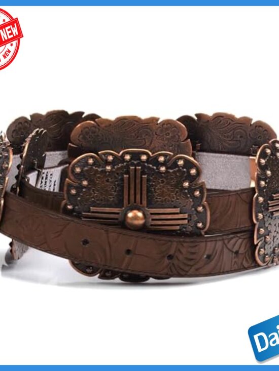 Women\'s Leather Belt with Western Conchos, Removable Buckle, Size Large main image 4
